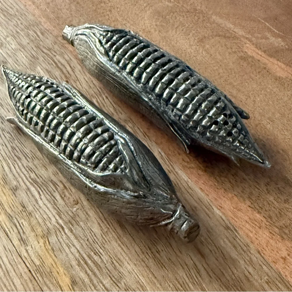 Silver Corn-Shaped Pewter Salt and Pepper Set